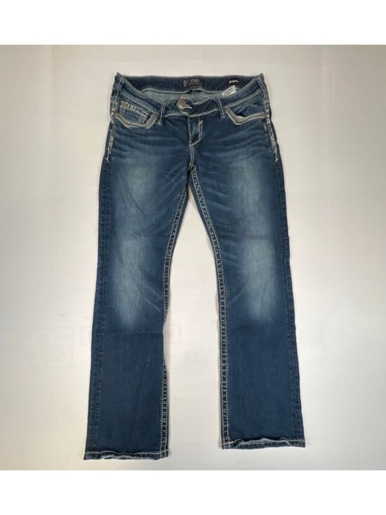 Silver Jeans Denim - Silver Jeans Co Tuesday Baby Boot Womens 33x31 Blue Denim Scroll Pocket Y2K 00s